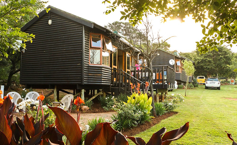 Log cabin and garden